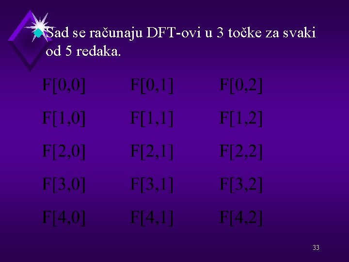 u Sad se računaju DFT-ovi u 3 točke za svaki od 5 redaka. 33