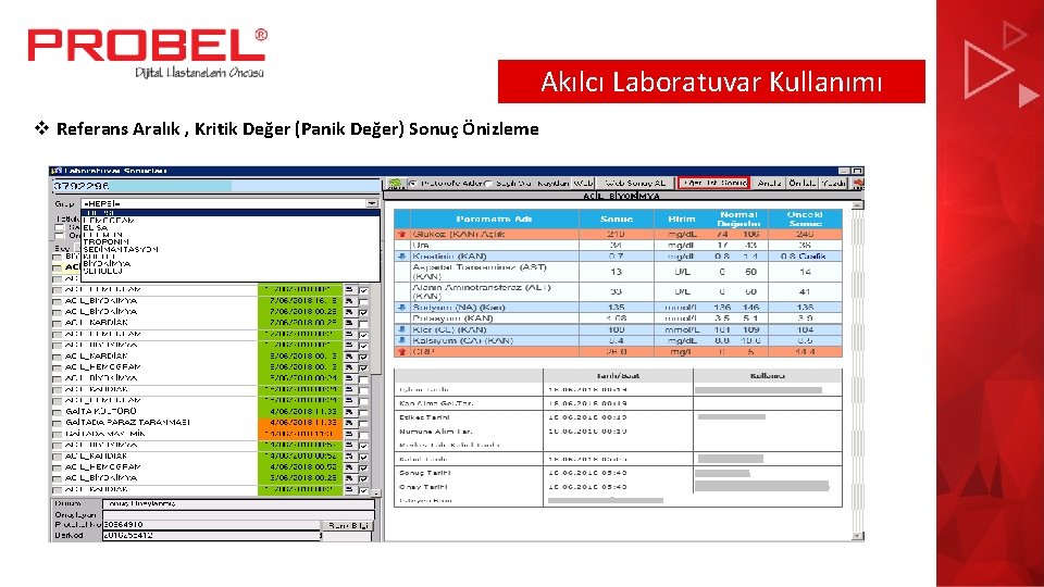 Akılcı Laboratuvar Kullanımı v Referans Aralık , Kritik Değer (Panik Değer) Sonuç Önizleme 