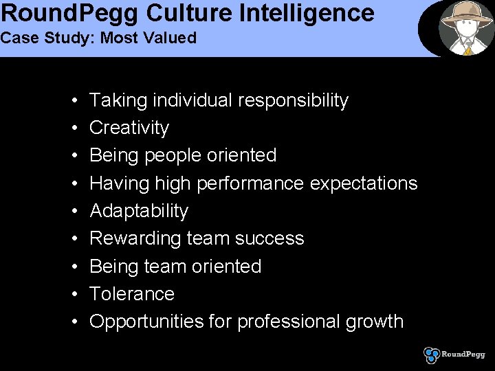 Round. Pegg Culture Intelligence Case Study: Most Valued • • • Taking individual responsibility