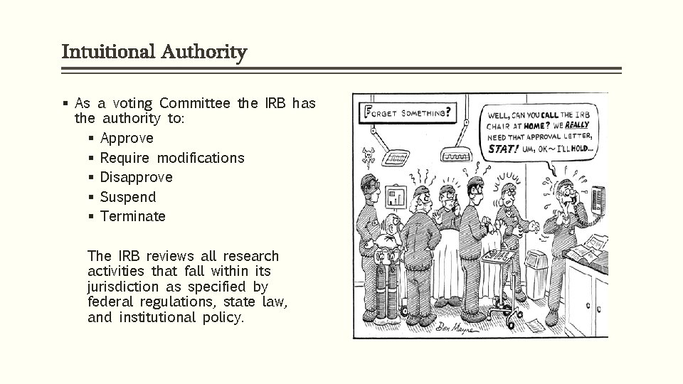 Intuitional Authority § As a voting Committee the IRB has the authority to: §