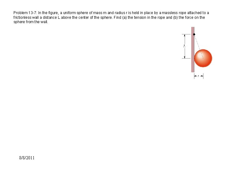Problem 13 -7: In the figure, a uniform sphere of mass m and radius