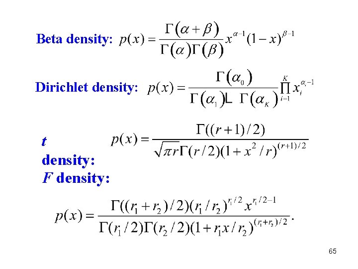 Beta density: Dirichlet density: F density: 65 