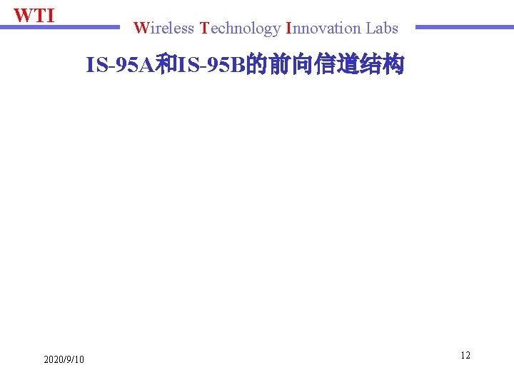 WTI Wireless Technology Innovation Labs IS-95 A和IS-95 B的前向信道结构 2020/9/10 12 