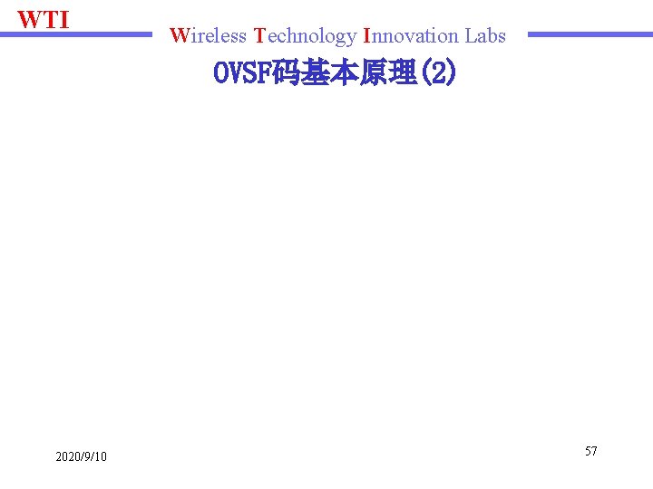 WTI Wireless Technology Innovation Labs OVSF码基本原理(2) 2020/9/10 57 