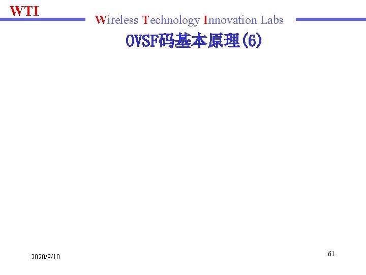 WTI Wireless Technology Innovation Labs OVSF码基本原理(6) 2020/9/10 61 