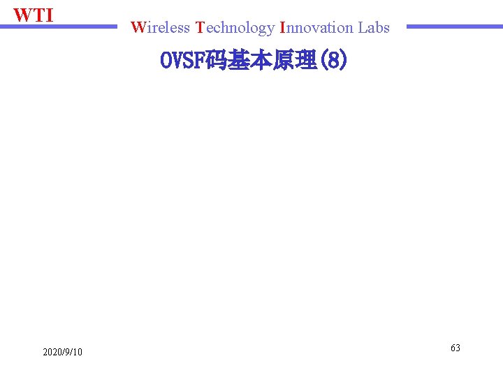 WTI Wireless Technology Innovation Labs OVSF码基本原理(8) 2020/9/10 63 