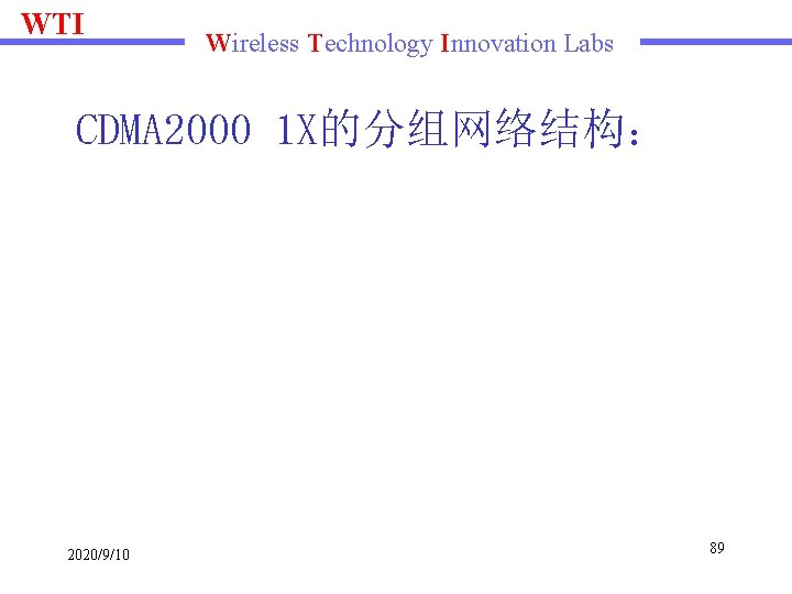 WTI Wireless Technology Innovation Labs CDMA 2000 1 X的分组网络结构： 2020/9/10 89 