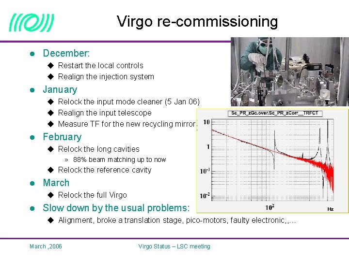 Virgo re-commissioning l December: u Restart the local controls u Realign the injection system