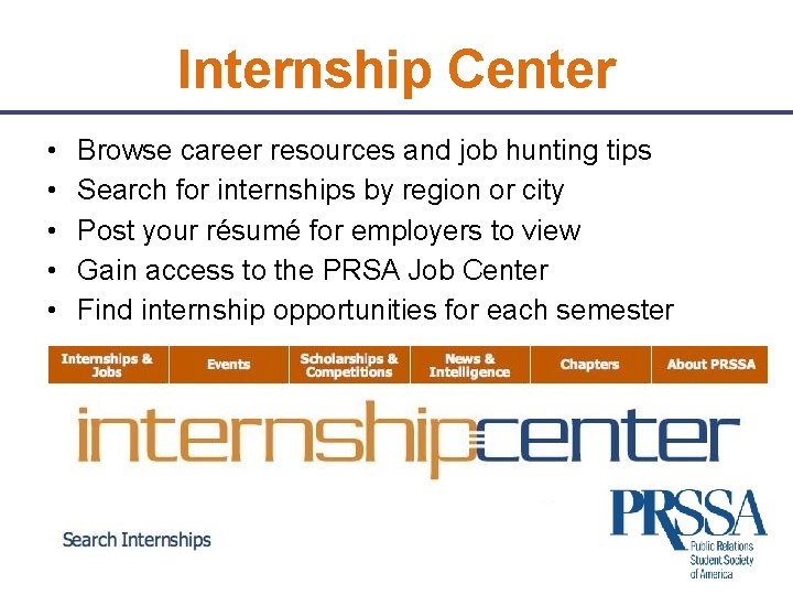 Internship Center • • • Browse career resources and job hunting tips Search for