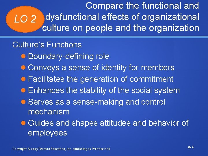 Compare the functional and LO 2 dysfunctional effects of organizational culture on people and