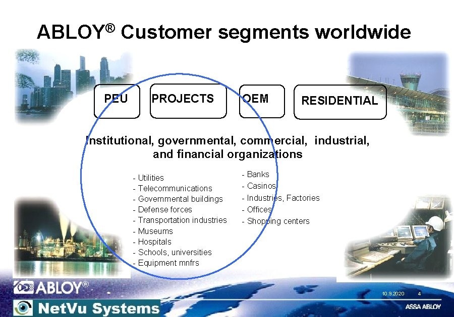 ABLOY® Customer segments worldwide PEU PROJECTS OEM RESIDENTIAL Institutional, governmental, commercial, industrial, and financial