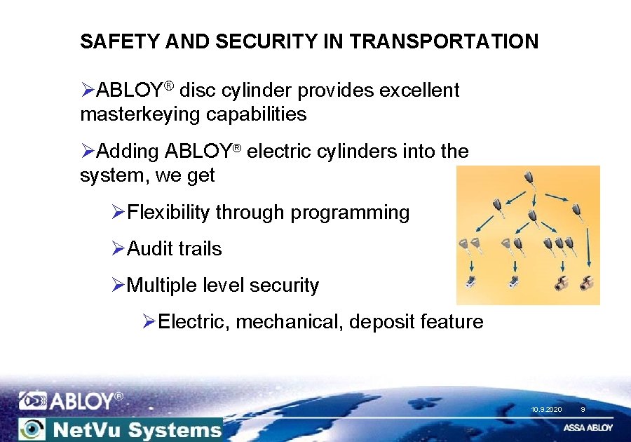 SAFETY AND SECURITY IN TRANSPORTATION ØABLOY® disc cylinder provides excellent masterkeying capabilities ØAdding ABLOY®