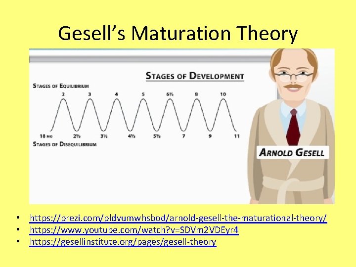 Gesell’s Maturation Theory • https: //prezi. com/pldvumwhsbod/arnold-gesell-the-maturational-theory/ • https: //www. youtube. com/watch? v=SDVm 2