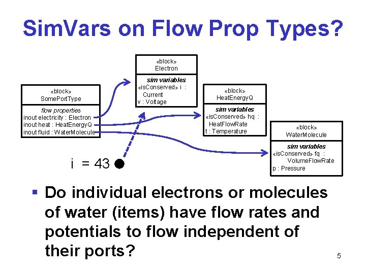 Sim. Vars on Flow Prop Types? «block» Electron «block» Some. Port. Type flow properties