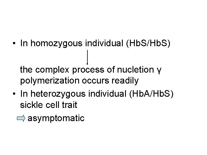  • In homozygous individual (Hb. S/Hb. S) the complex process of nucletion γ