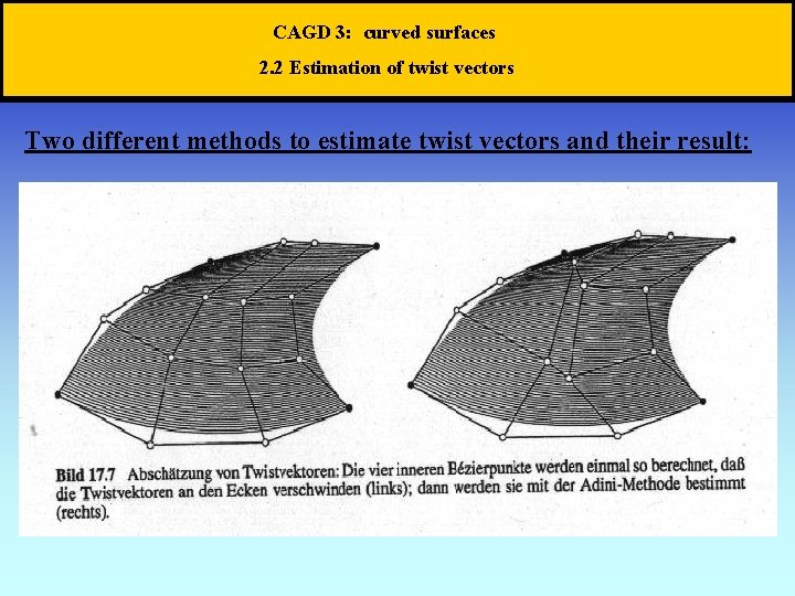 CAGD 3: curved surfaces 2. 2 Estimation of twist vectors Two different methods to