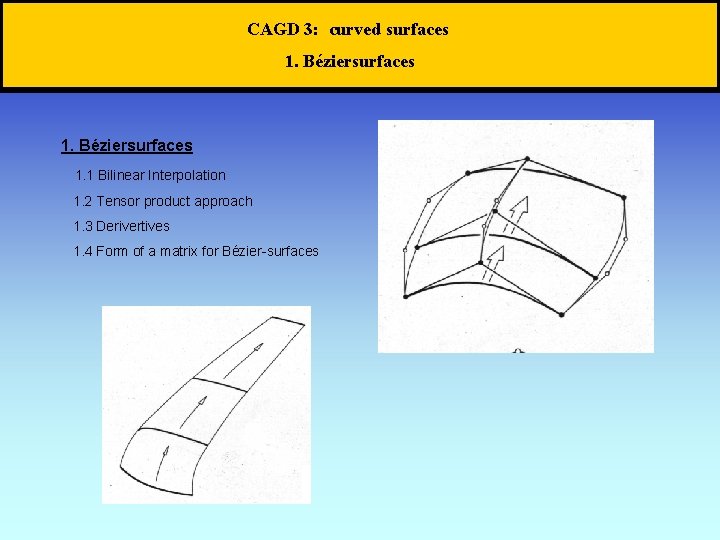 CAGD 3: curved surfaces 1. Béziersurfaces 1. 1 Bilinear Interpolation 1. 2 Tensor product