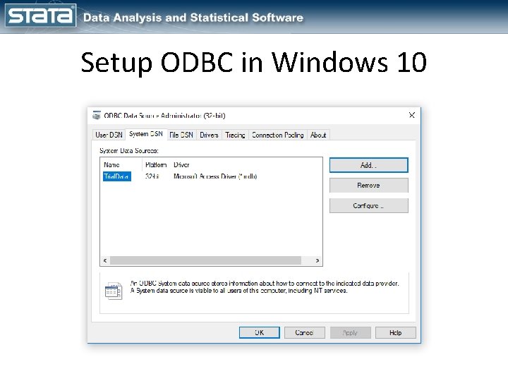 Setup ODBC in Windows 10 