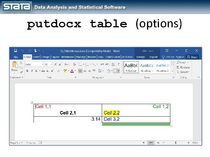 putdocx table (options) 