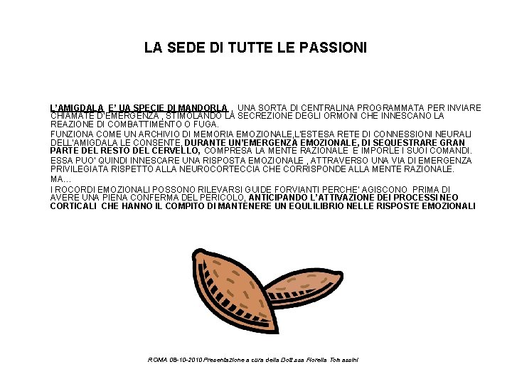 LA SEDE DI TUTTE LE PASSIONI L’AMIGDALA E’ UA SPECIE DI MANDORLA , UNA