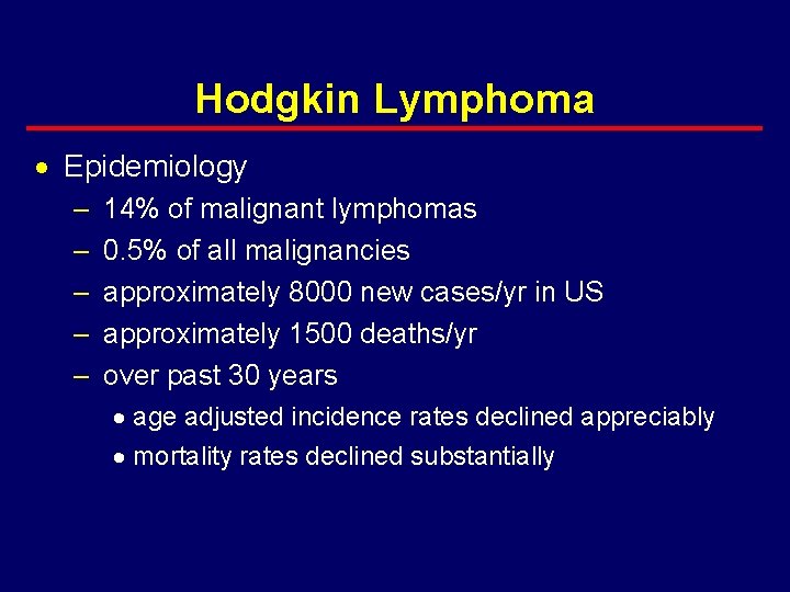 Hodgkin Lymphoma · Epidemiology – – – 14% of malignant lymphomas 0. 5% of