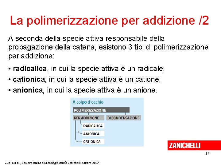 La polimerizzazione per addizione /2 A seconda della specie attiva responsabile della propagazione della