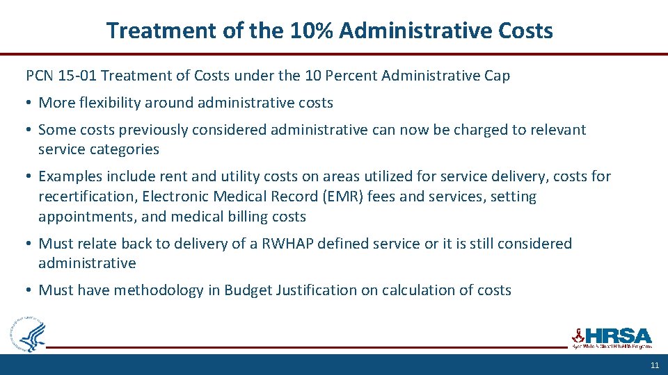 Treatment of the 10% Administrative Costs PCN 15 -01 Treatment of Costs under the