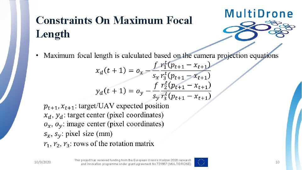 Constraints On Maximum Focal Length • 10/9/2020 This project has received funding from the