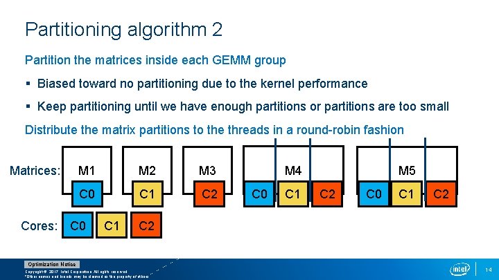 Partitioning algorithm 2 Partition the matrices inside each GEMM group § Biased toward no