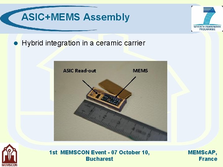 ASIC+MEMS Assembly l Hybrid integration in a ceramic carrier ASIC Read-out MEMS 1 st