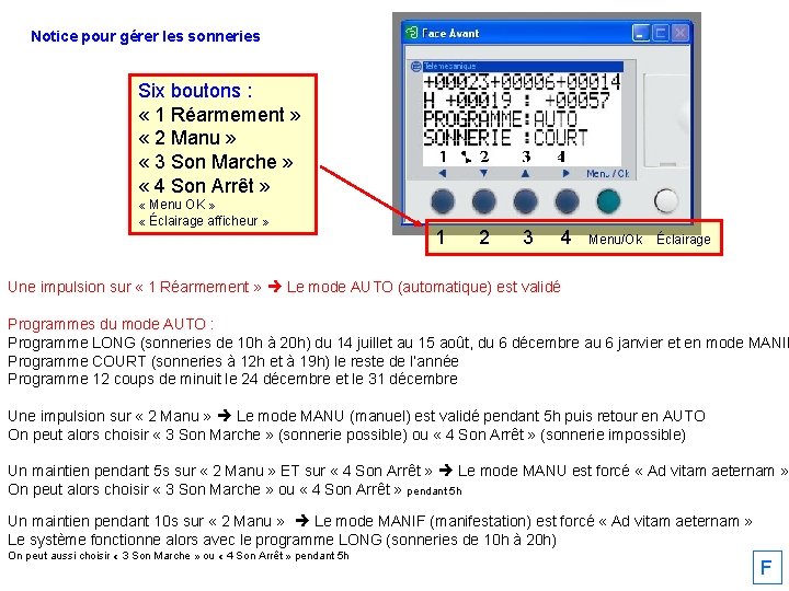 Notice pour gérer les sonneries Six boutons : « 1 Réarmement » « 2