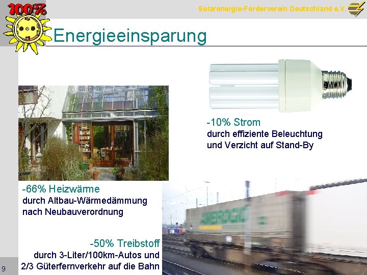 Solarenergie-Förderverein Deutschland e. V. Energieeinsparung -10% Strom durch effiziente Beleuchtung und Verzicht auf Stand-By