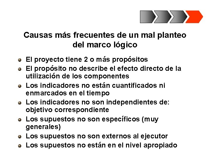 Causas más frecuentes de un mal planteo del marco lógico El proyecto tiene 2