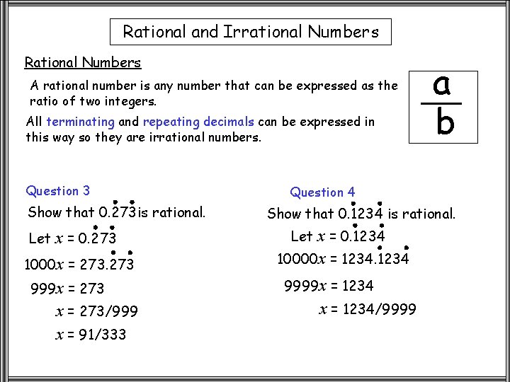 Rational and Irrational Numbers Rational Numbers A rational number is any number that can