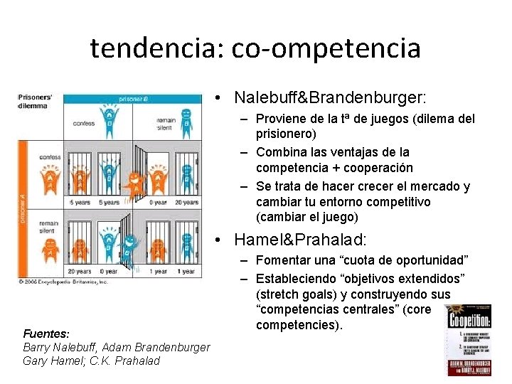 tendencia: co-ompetencia • Nalebuff&Brandenburger: – Proviene de la tª de juegos (dilema del prisionero)