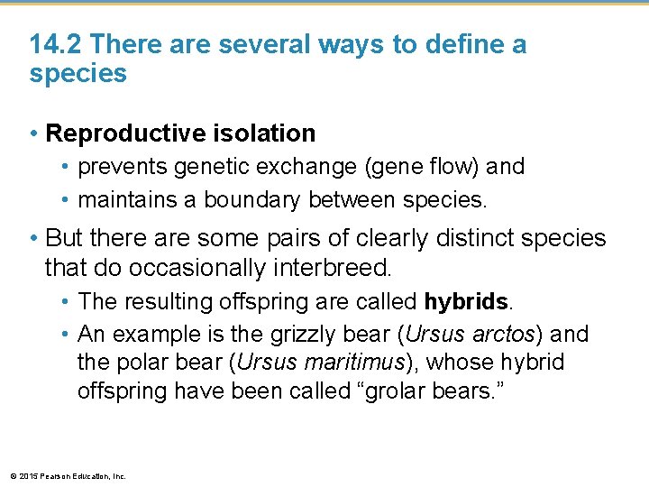 14. 2 There are several ways to define a species • Reproductive isolation •