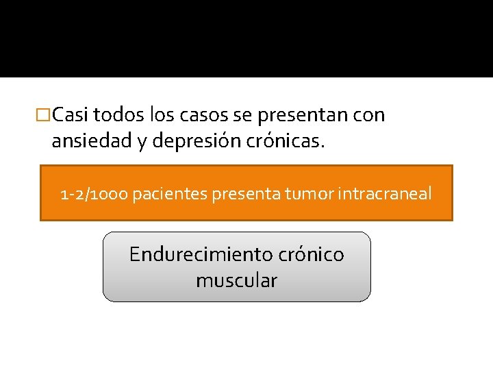 �Casi todos los casos se presentan con ansiedad y depresión crónicas. 1 -2/1000 pacientes