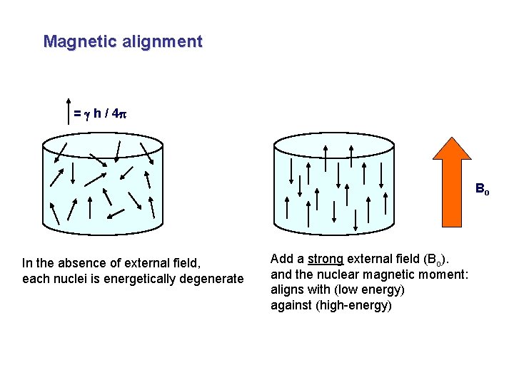 Magnetic alignment = g h / 4 p Bo In the absence of external