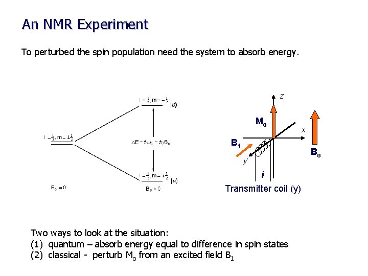 An NMR Experiment To perturbed the spin population need the system to absorb energy.