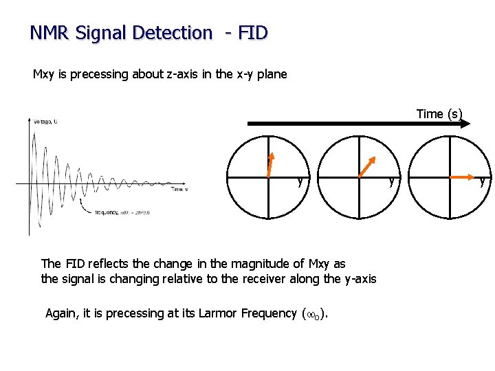 NMR Signal Detection - FID Mxy is precessing about z-axis in the x-y plane