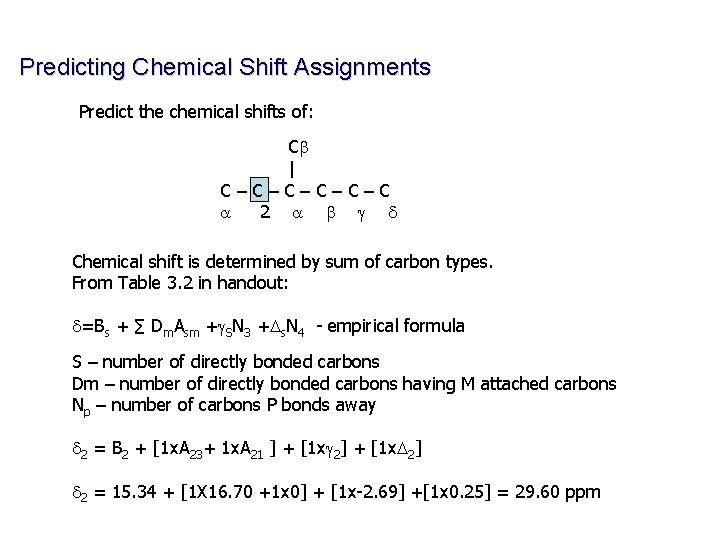 Predicting Chemical Shift Assignments Predict the chemical shifts of: Cb | C – C