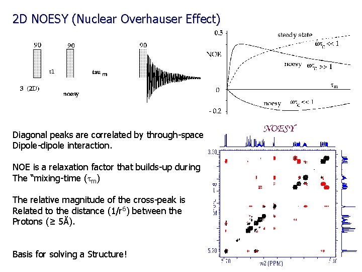 2 D NOESY (Nuclear Overhauser Effect) Diagonal peaks are correlated by through-space Dipole-dipole interaction.