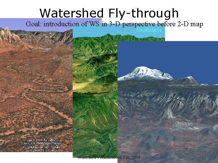 Watershed Fly-through Goal: introduction of WS in 3 -D perspective before 2 -D map