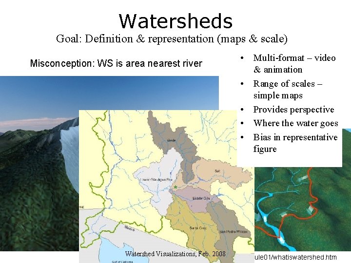 Watersheds Goal: Definition & representation (maps & scale) Misconception: WS is area nearest river