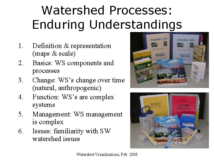 Watershed Processes: Enduring Understandings 1. 2. 3. 4. 5. 6. Definition & representation (maps