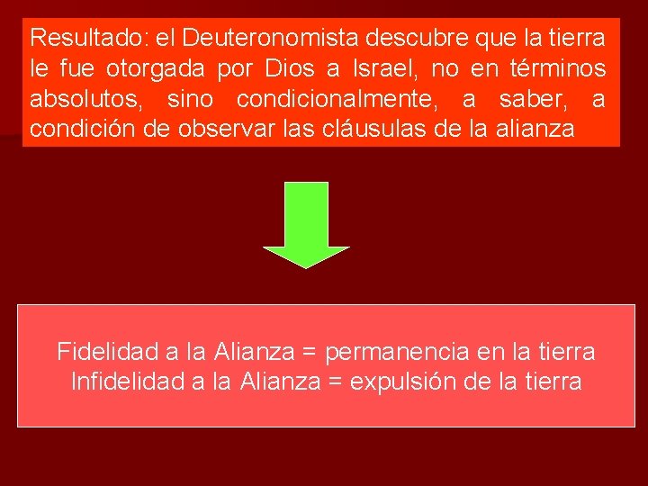 Resultado: el Deuteronomista descubre que la tierra le fue otorgada por Dios a Israel,