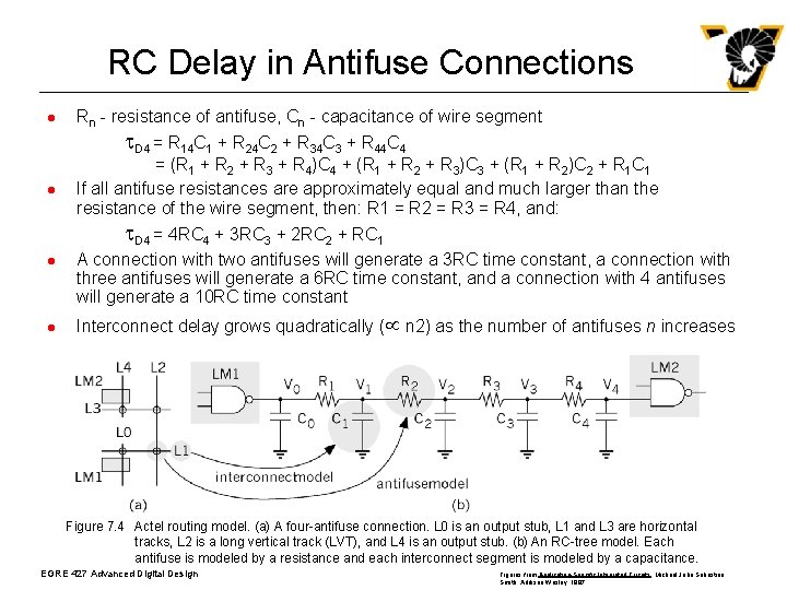 RC Delay in Antifuse Connections l Rn - resistance of antifuse, Cn - capacitance
