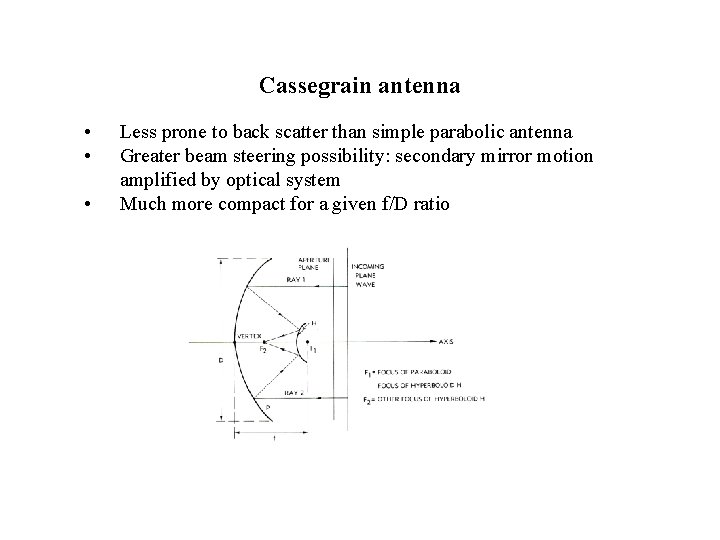 Cassegrain antenna • • • Less prone to back scatter than simple parabolic antenna