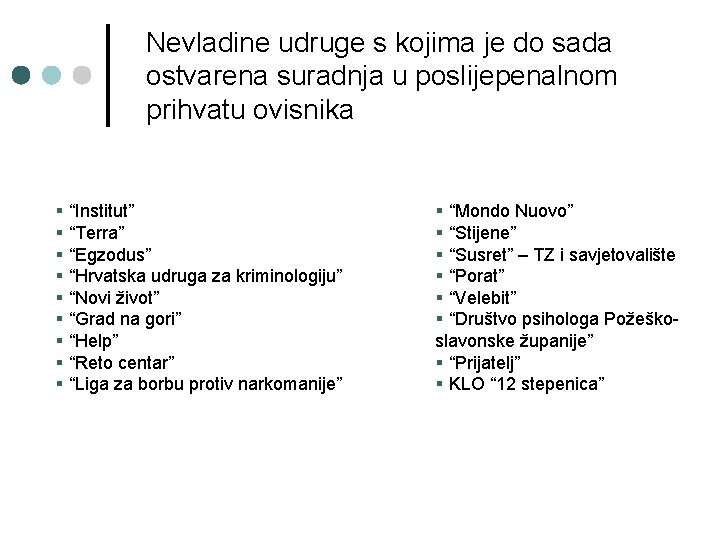 Nevladine udruge s kojima je do sada ostvarena suradnja u poslijepenalnom prihvatu ovisnika §