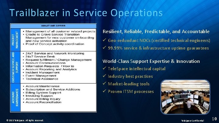 Trailblazer in Service Operations Resilient, Reliable, Predictable, and Accountable ü Geo-redundant NOCs (certified technical